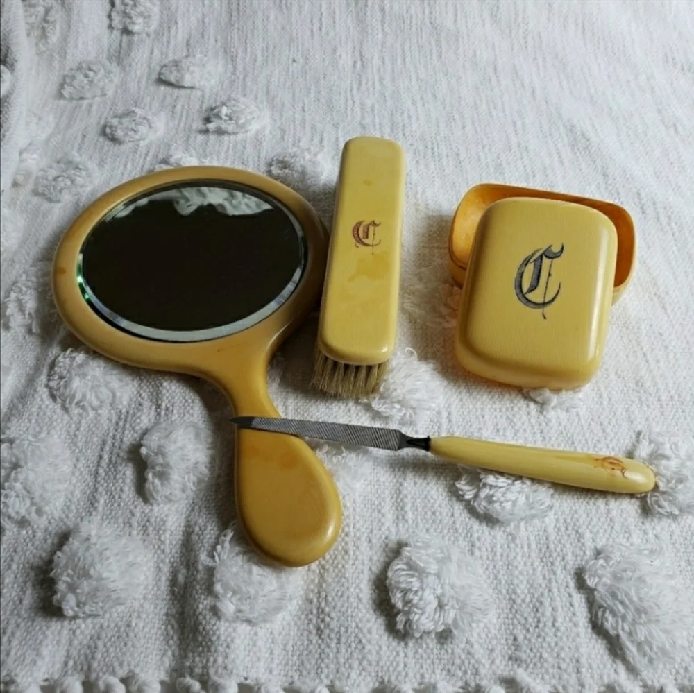 1920's French Ivory pyralin (Celluloid) Vanity Set